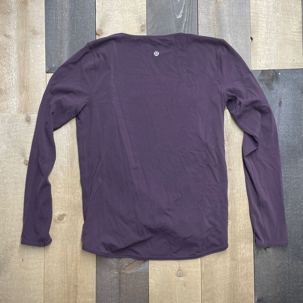 Lululemon Women's S/M Open Front Twist Top w/ Scalloped Hem Long Sleeves PLUM - Picture 4 of 5